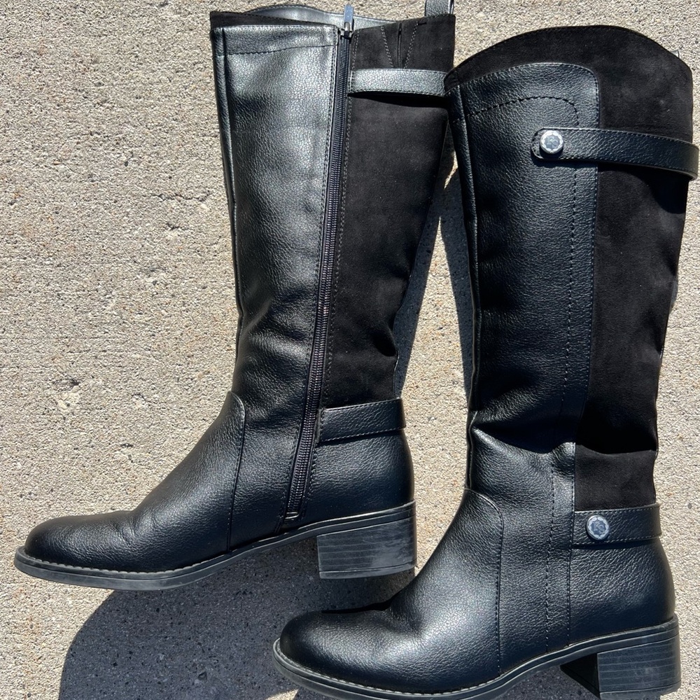 Franco Sarto Black Tall Leather & Suede Riding Boots